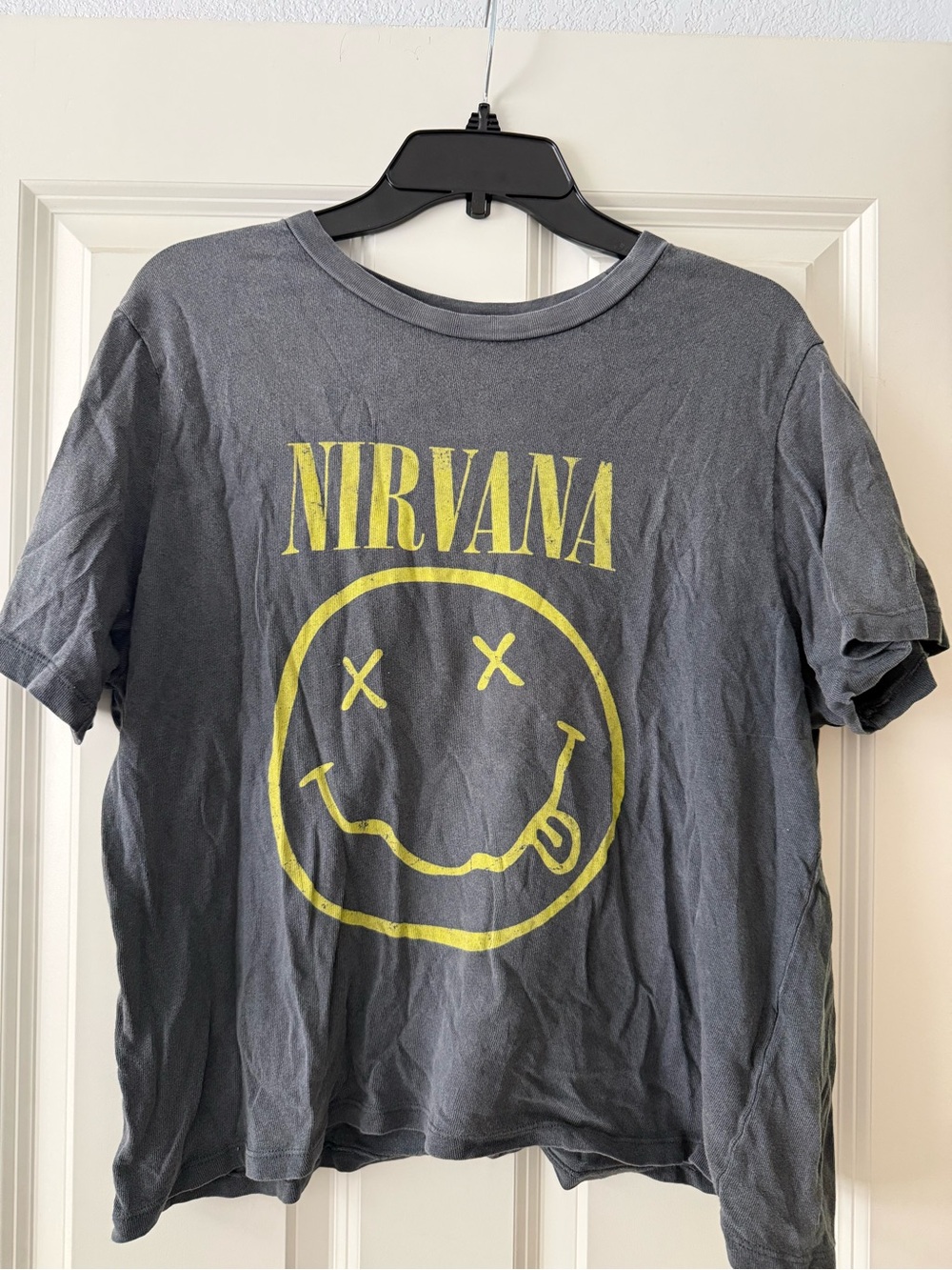 NIRVANA Gray Tee with Yellow Smiley Logo